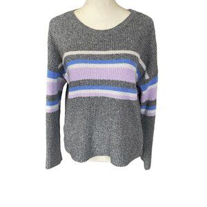 Arizona Jean Co. women's medium gray long sleeve sweater stripes stretchy